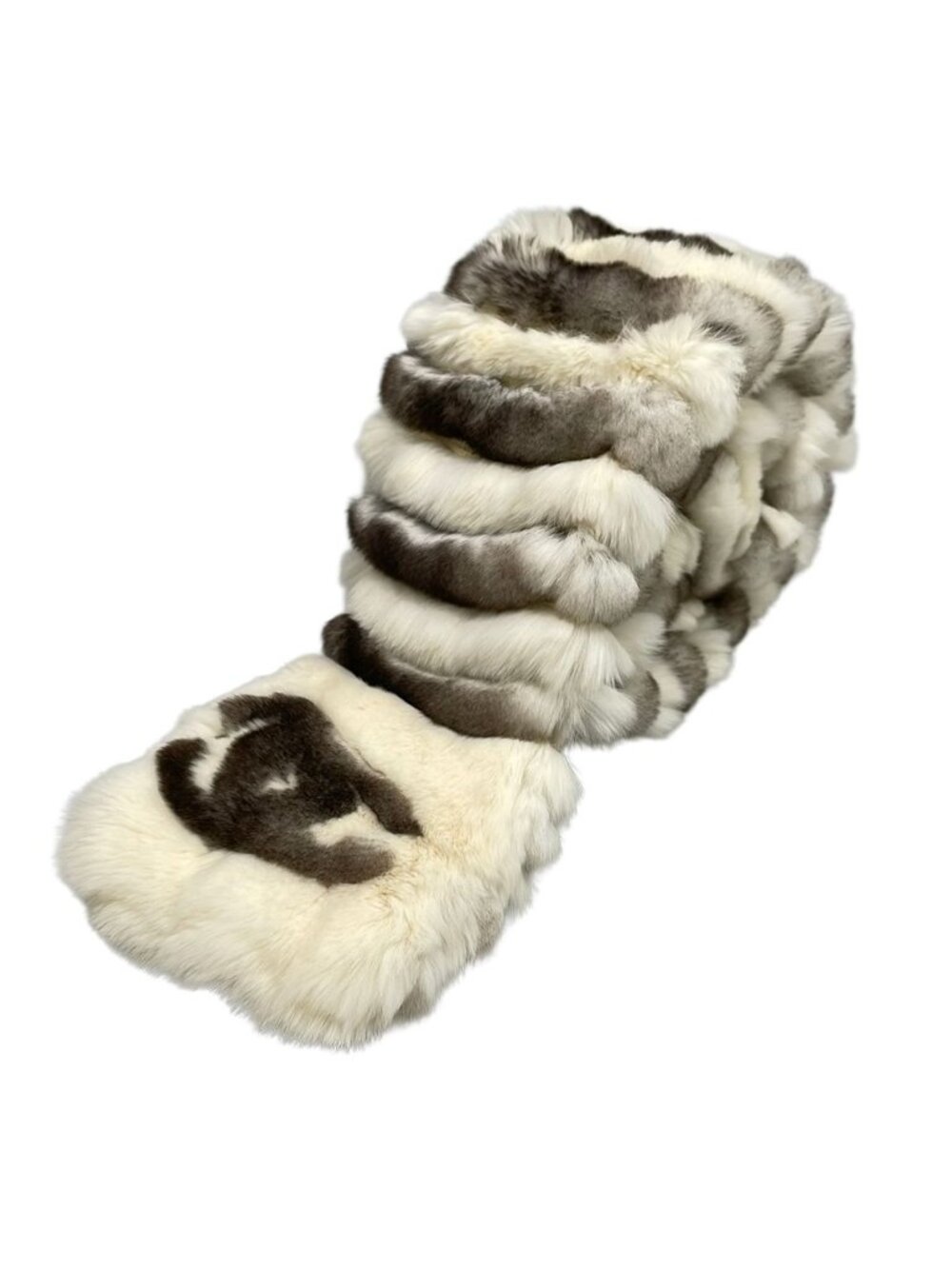 Chanel Scarf White Dark Brown CC Logo Cashmere Fur Rabbit